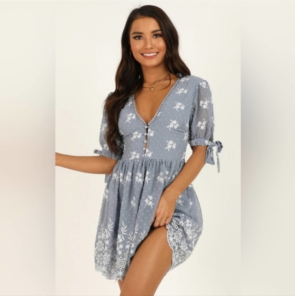 Showpo. | Dresses | Showpo See The World Dress In Blue With White ...